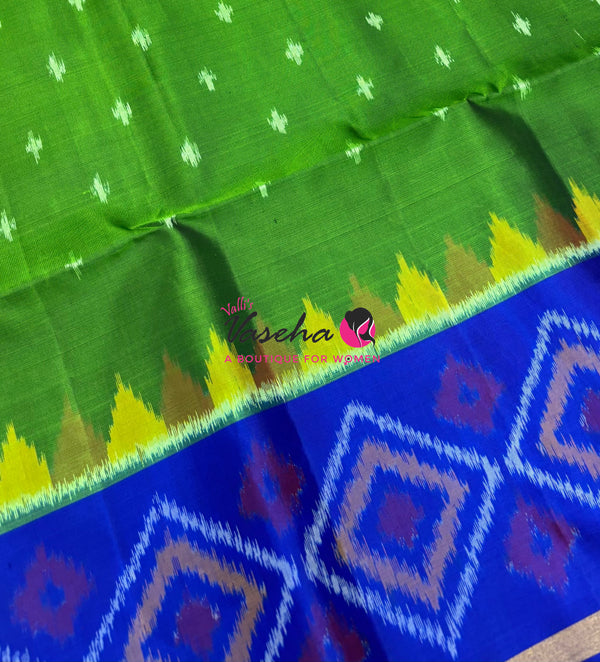 Pure Soft Silk Saree  - Pochampally Weaving - Green & Blue Combo - VVPSS110