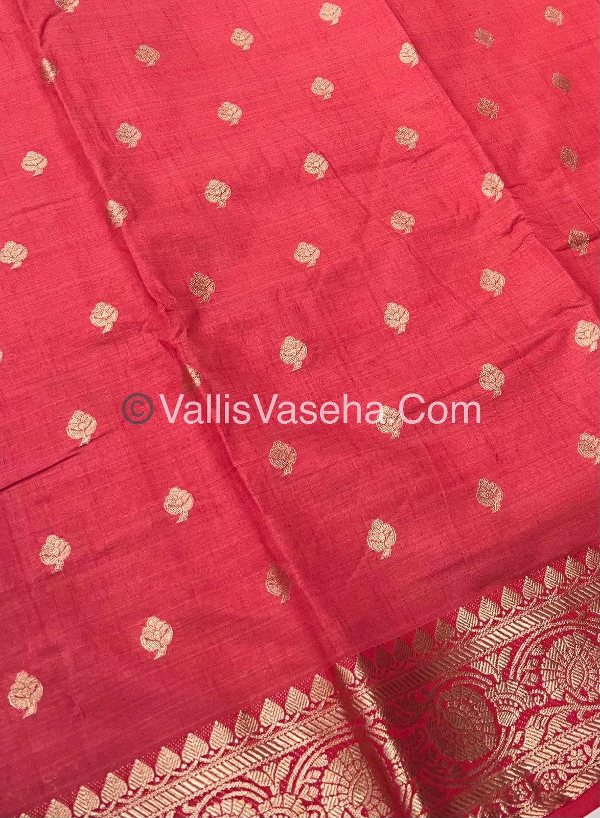 Semi Tussar Silk  - Pinkish Red Shade - VVSTS024