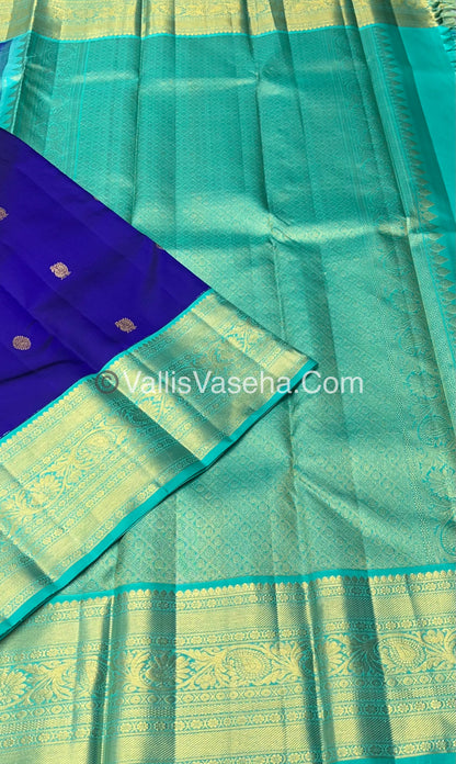 Pure Kanchipuram Silk Saree - Blue & Teal Green - VVPS014