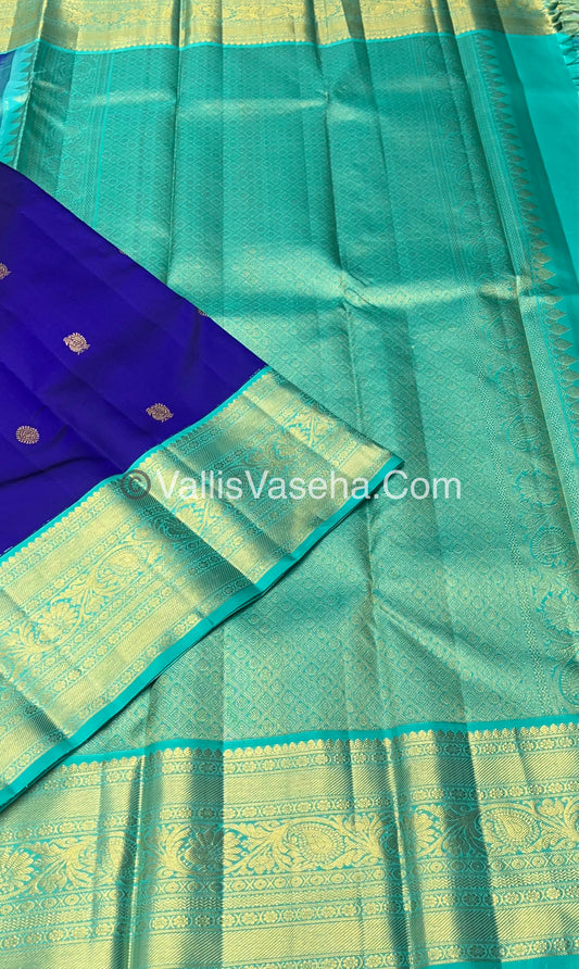 Pure Kanchipuram Silk Saree - Blue & Teal Green - VVPS014