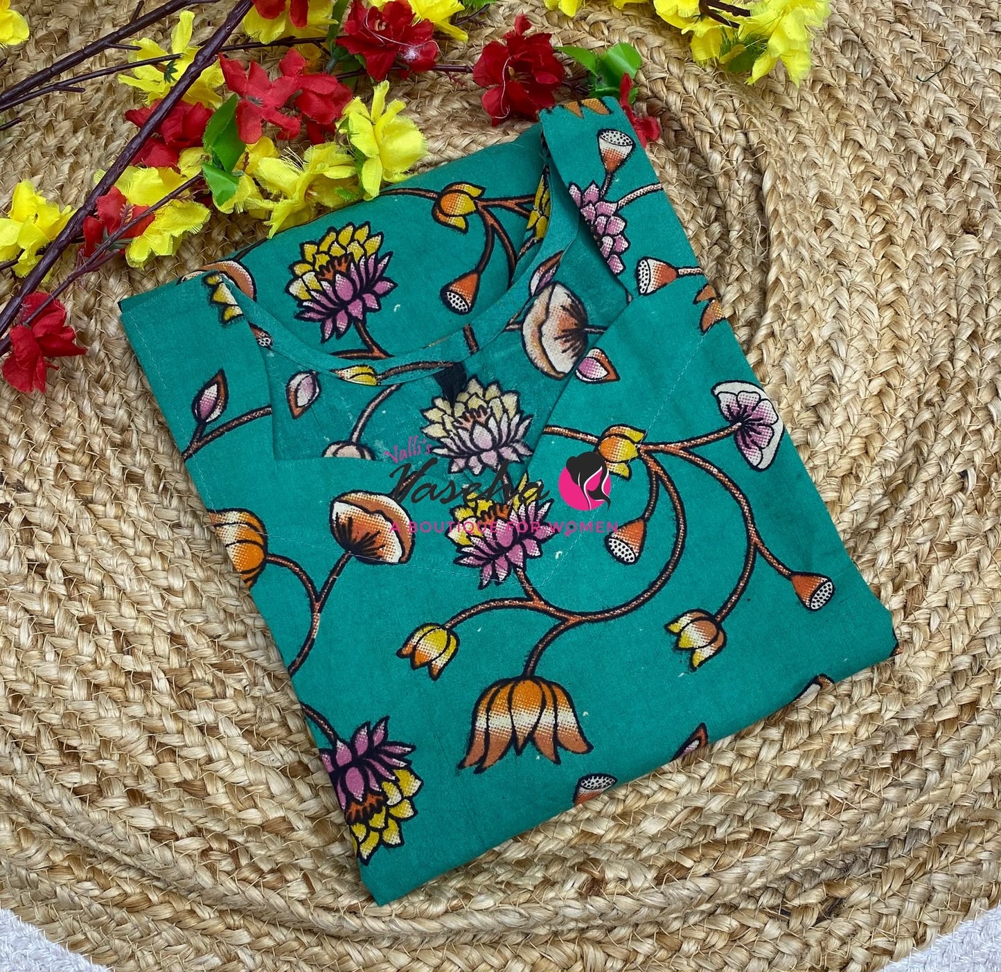 Ready Made - Short Top -  Pure Cotton Kalamkari  - VVRST004