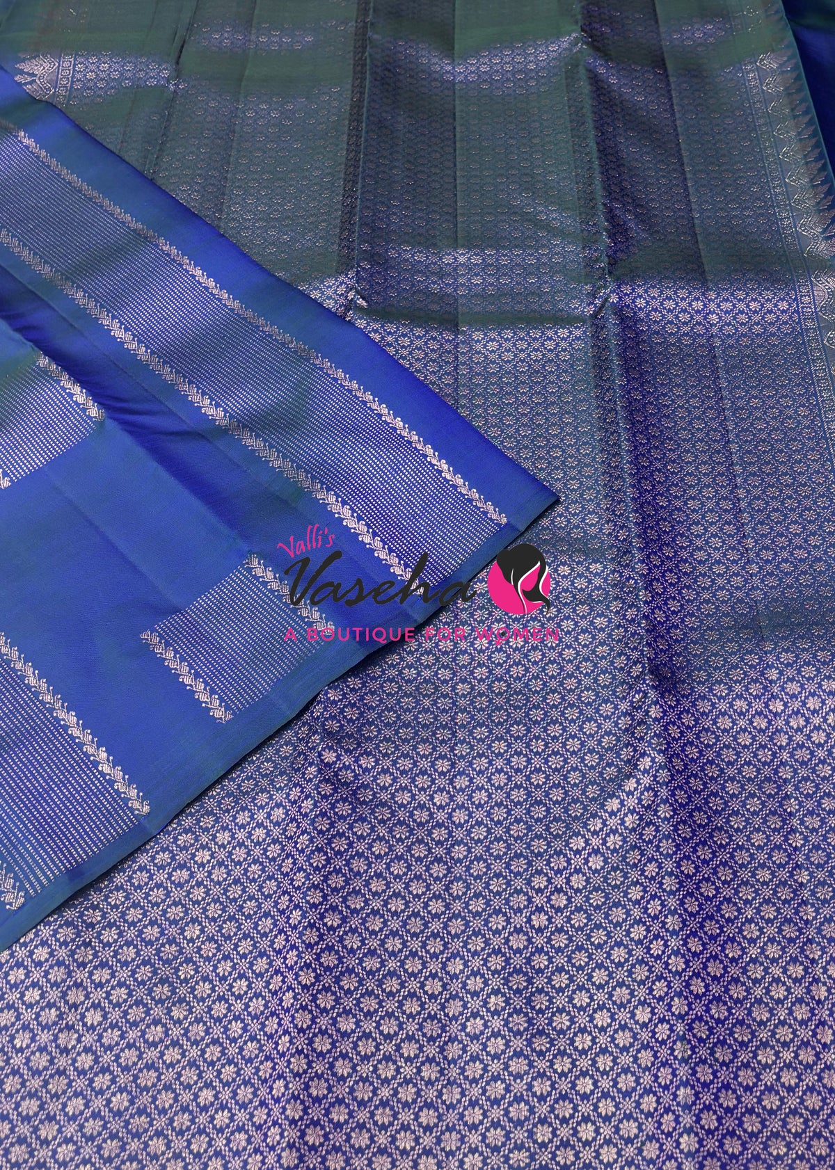 Pure Kanchipuram Silk Saree - Peacock Blue Shade - VVPS054