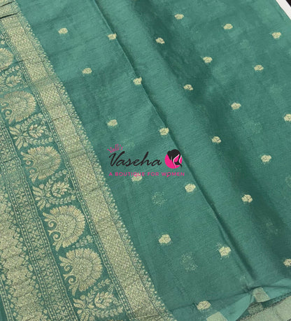 Banarasi Georgette Saree - Blue With Pastel Green Combo - VVBGS002
