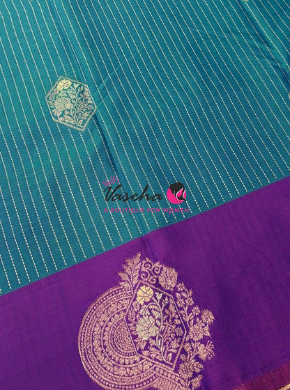 Semi Soft Silk -  Peacock Blue With Purple Combo - VVSSS039