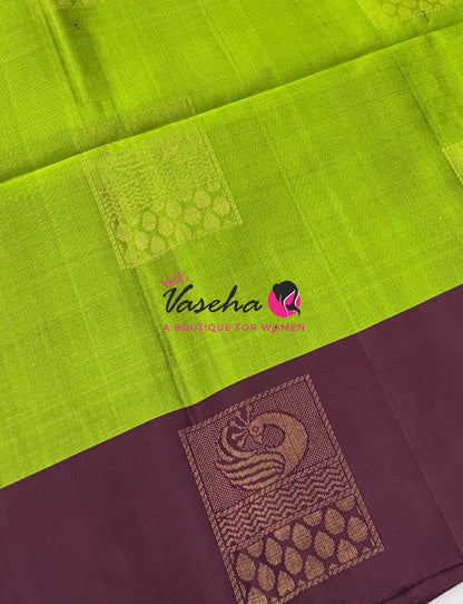 Pure Soft Silk Saree - Green & Brown - VVPSS091