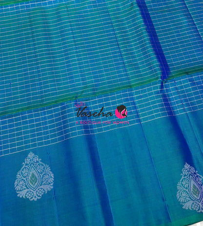 Pure Soft Silk Saree  - Peacock Blue Shade - VVPSS115