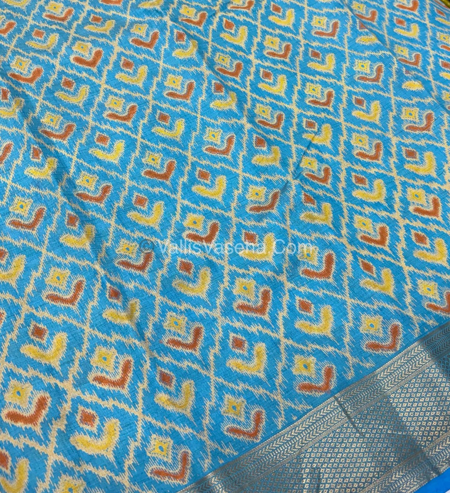 Semi Tussar Silk Saree - Ikkat / Pochampally Design - Blue Shade - VVSTS033