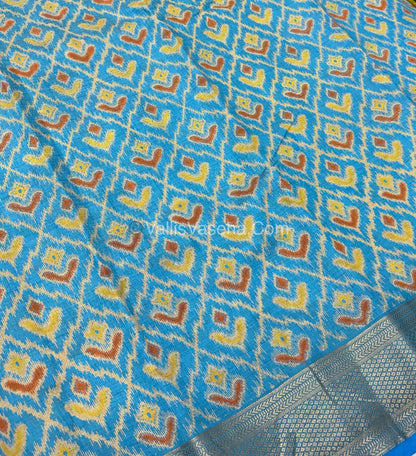 Semi Tussar Silk Saree - Ikkat / Pochampally Design - Blue Shade - VVSTS033