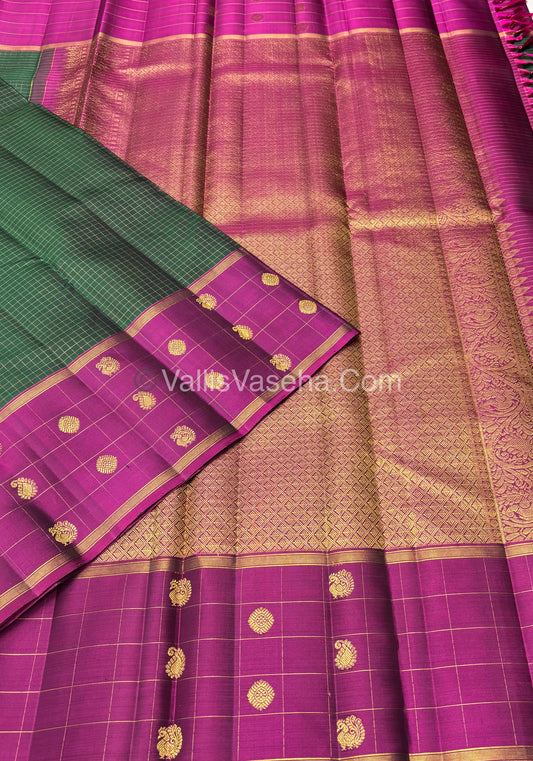 Pure Kanchipuram Silk Saree - Green & Purple Combo - VVPS021