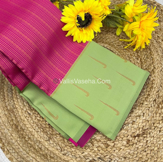 Kanchi Semi Silk - Pink with Green - VVKSS001