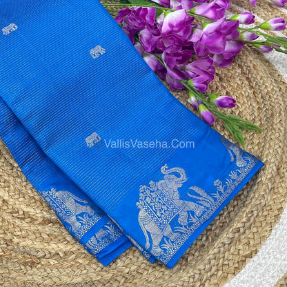 Semi Tussar Silk - Vairavoosi & Elephant Design - Blue shade-VVSTS019
