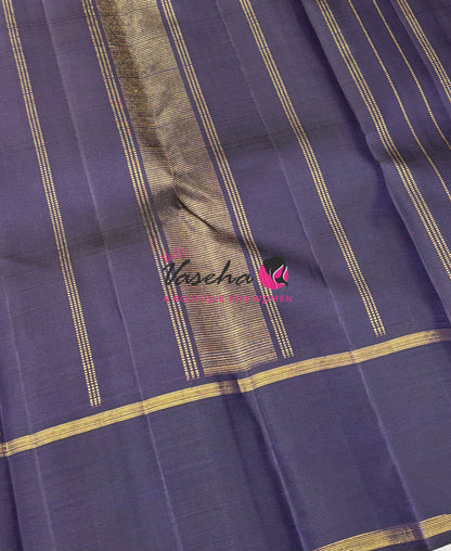 Pure Vintage Korvai Kanchipuram Silk Saree - Pink/Orange & Navy Blue Combo - VVPS069
