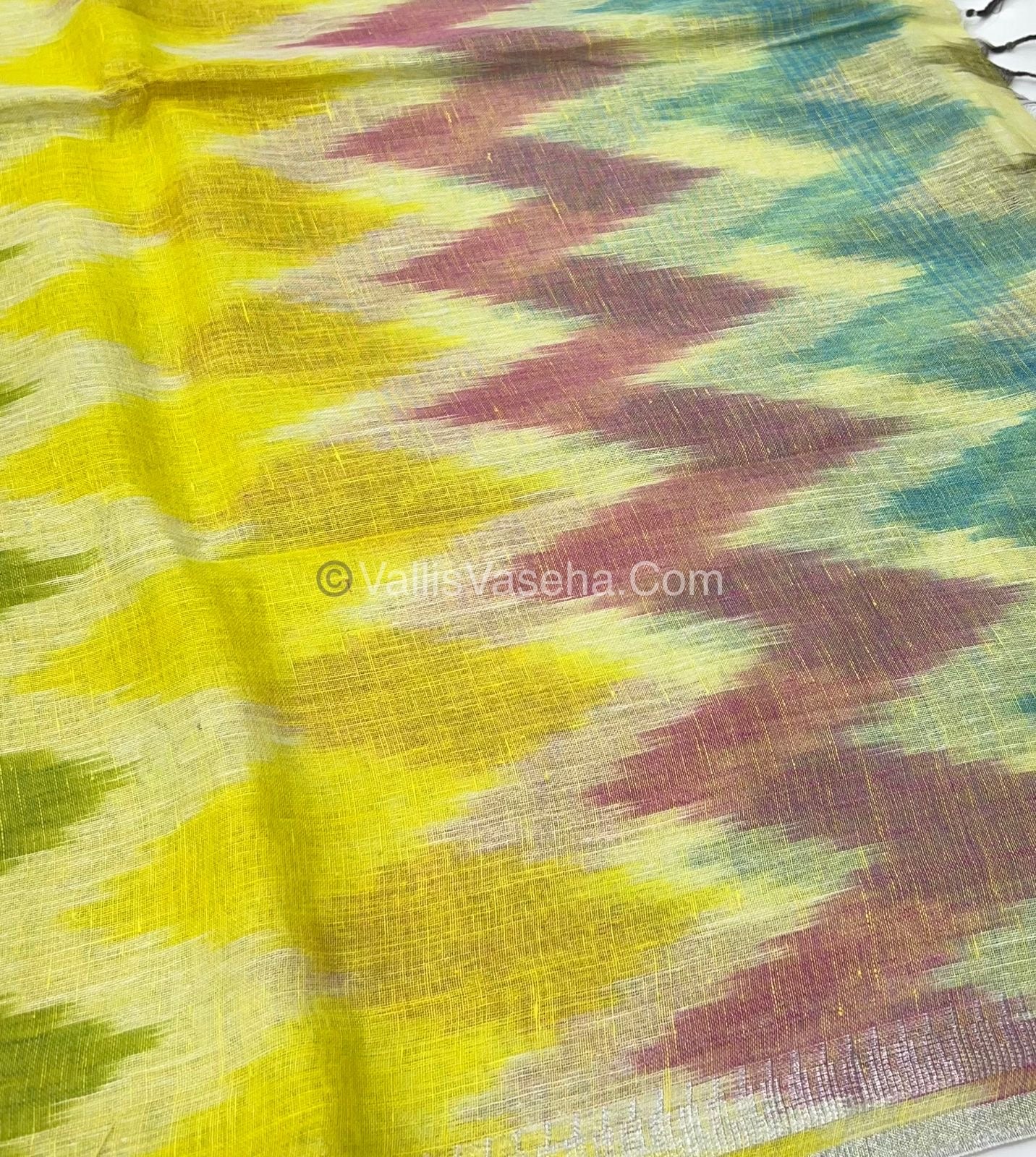 Pure Linen Saree - Ikkat Multicolor Combo - VVPLS001