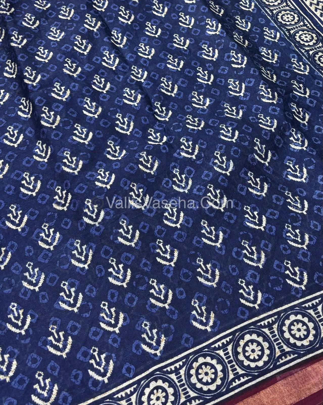 Semi Maheshwari Mixed Cotton Saree - Linen Feel - Indigo Blue & Purplish Pink - VVMSC003