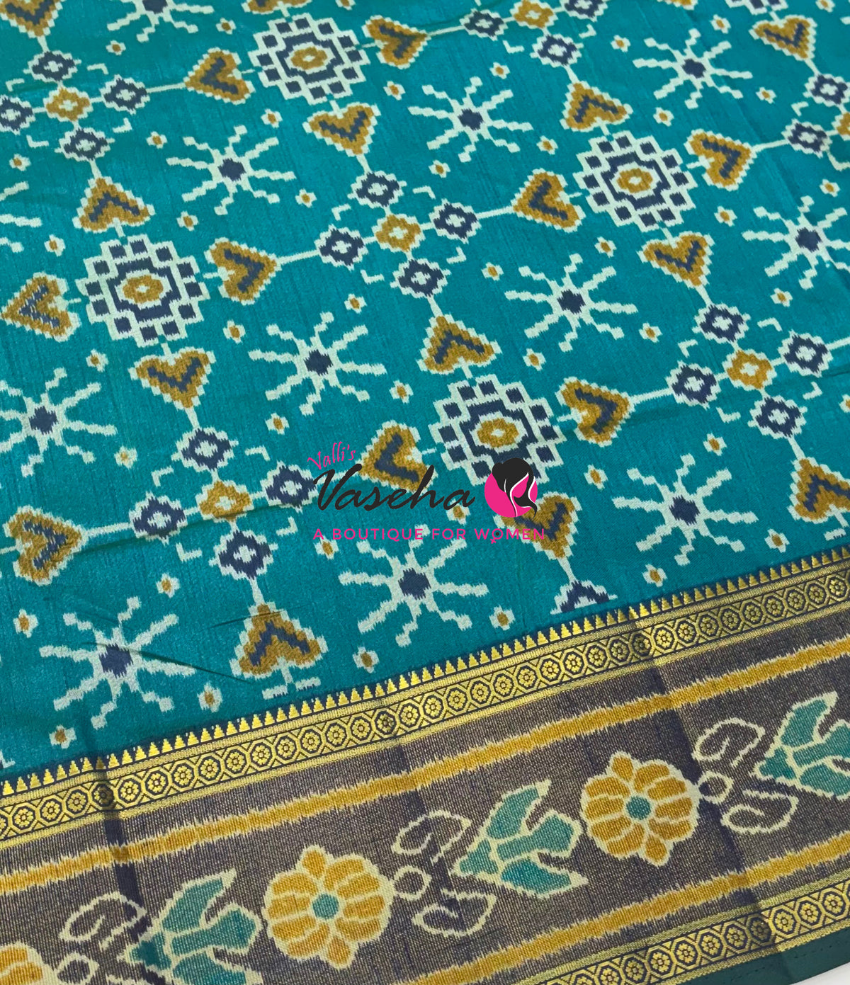 Semi Patola | Printed  Silk Saree - Light Blue With Peacock Blue Combo - VVSPS001
