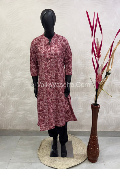 Slub Cotton -  Printed Kurti -  A - Line Cut - VVALK002