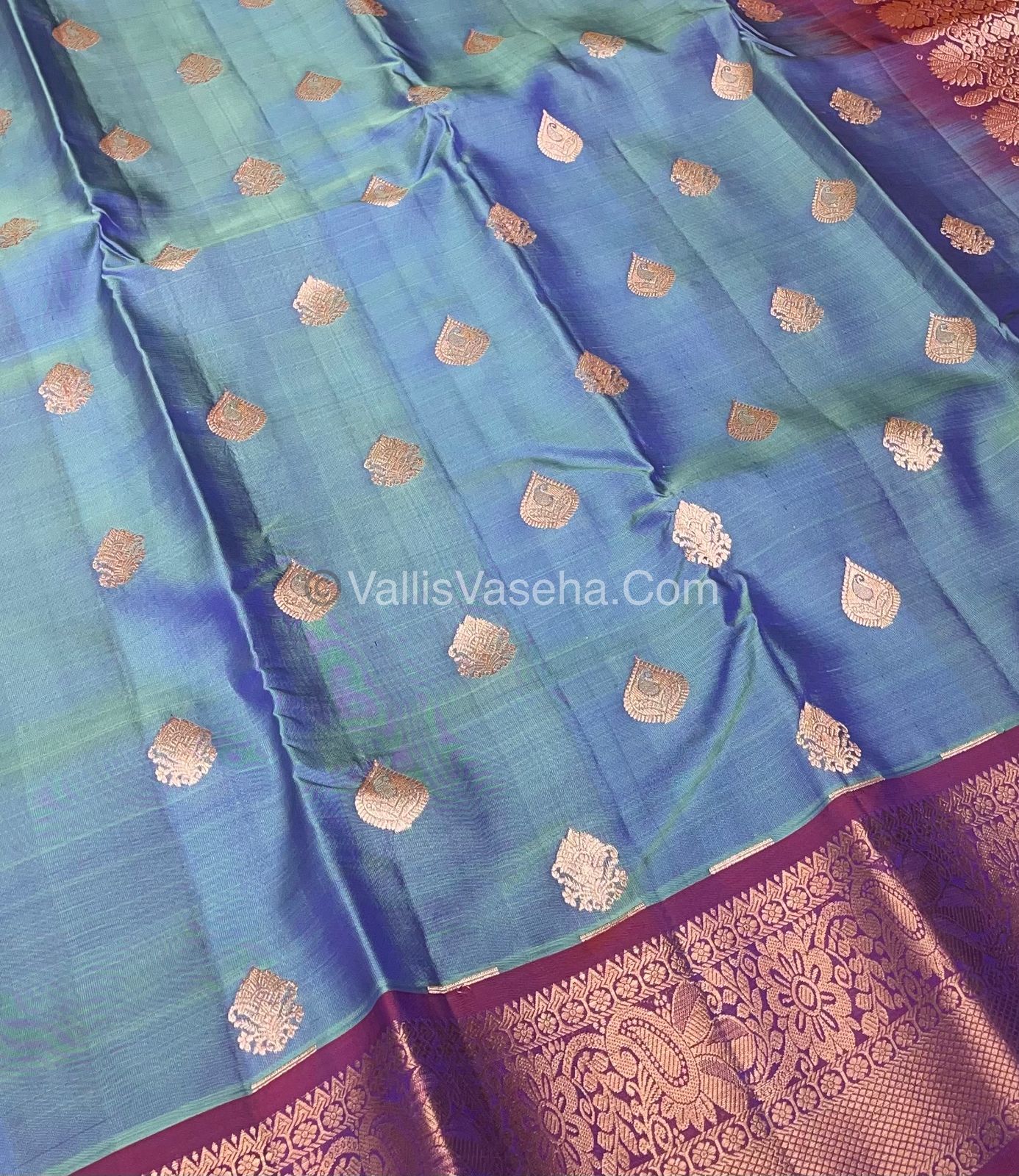 Half Mix - Pure Soft Silk Saree - Greyish Blue & Pinkish Maroon Shade - VVPSS031