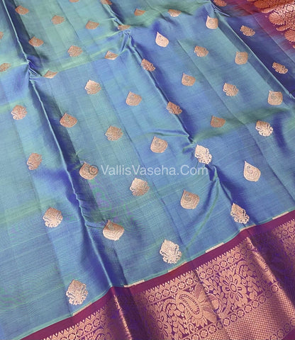 Half Mix - Pure Soft Silk Saree - Greyish Blue & Pinkish Maroon Shade - VVPSS031
