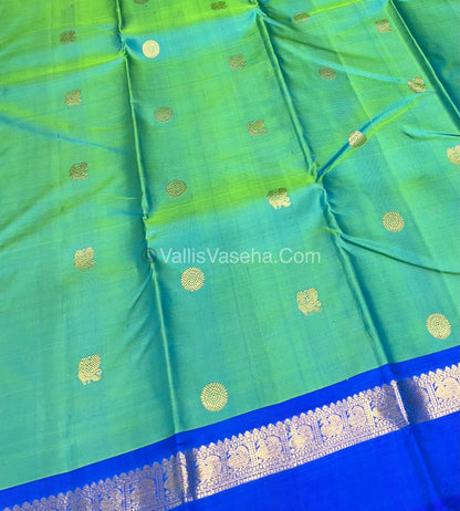 Pure Kanchipuram Silk Saree - Double Tone Teal Yellow with Blue Combo - VVPS011