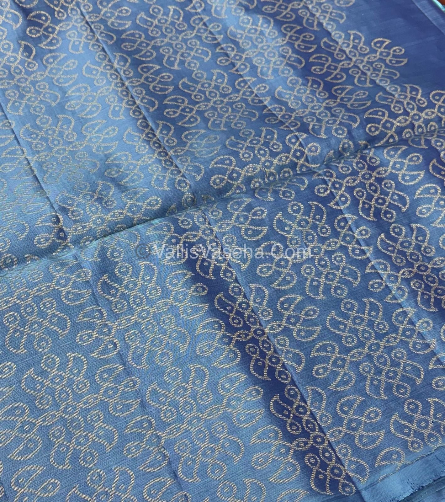 Pure Soft Silk Saree - (1.75 Warp) Kolam Design - Shade Of blueish green & greyish blue - VVPSS074