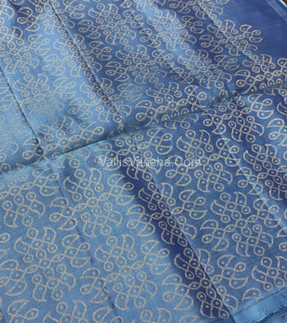 Pure Soft Silk Saree - (1.75 Warp) Kolam Design - Shade Of blueish green & greyish blue - VVPSS074