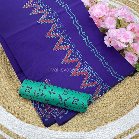 Poly Silk Mixed Printed Cotton - Purple With Sea Green - VVPCP002