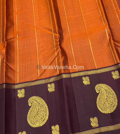 Pure Kanchipuram Silk Saree - Rust Orange With Wine Brown Shade  - VVPS022