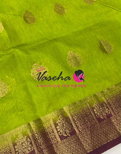 Semi Jute Silk Saree - Green With Maroon Shade- VVSJS002