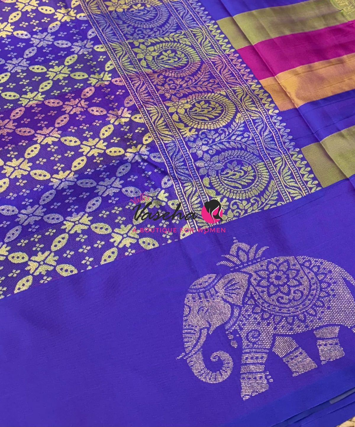 Semi Soft Silk  - Madras Checks Pattern -  Violetish Purple Shade  - VVSSS042