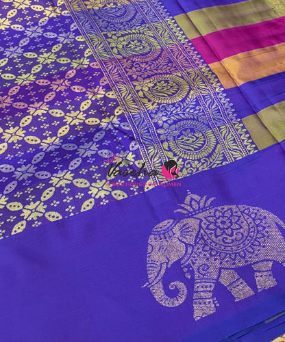 Semi Soft Silk  - Madras Checks Pattern -  Violetish Purple Shade  - VVSSS042