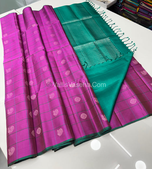 Pure Soft Silk Saree - Purplish Pink & Sea Green Shade - VVPSS055