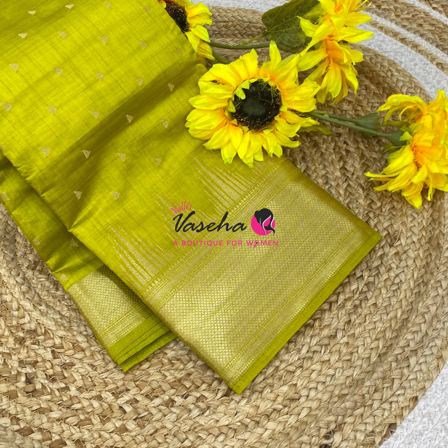 Semi Tussar Silk Saree | Lemon Green Shade |VVSTS054