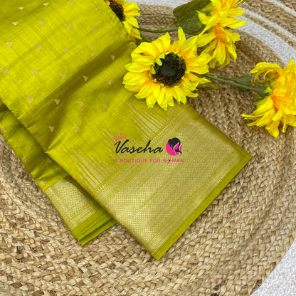 Semi Tussar Silk Saree | Lemon Green Shade |VVSTS054