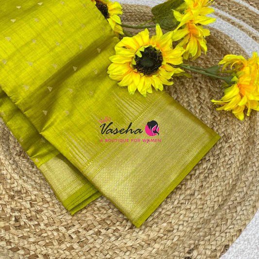 Semi Tussar Silk Saree | Lemon Green Shade |VVSTS054