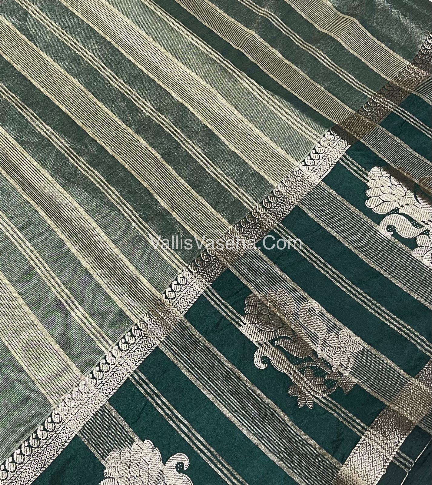 Semi Tissue Tussar Silk - Dark Green Shade - VVSTS043