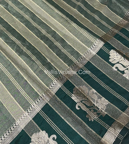 Semi Tissue Tussar Silk - Dark Green Shade - VVSTS043