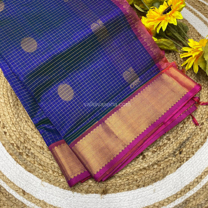 Pure Silk Cotton Saree - Mayil & Chakkaram Design - Blue with Peachish Pink Combo - VVMC002