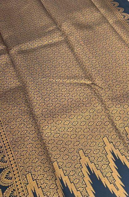 Kanchi Semi Silk  - Cream with Black - VVKSS003