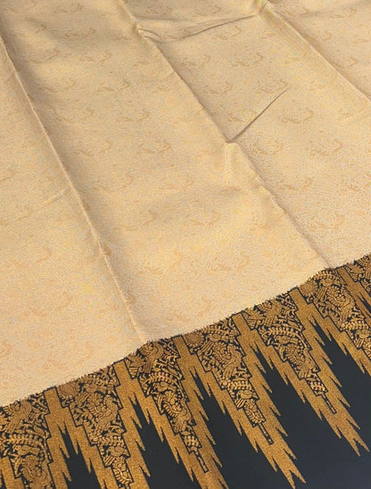 Kanchi Semi Silk  - Cream with Black - VVKSS003