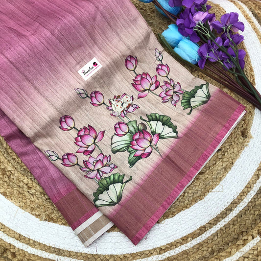 Semi Tussar with beautiful Prints - Pink Shade - VVST001