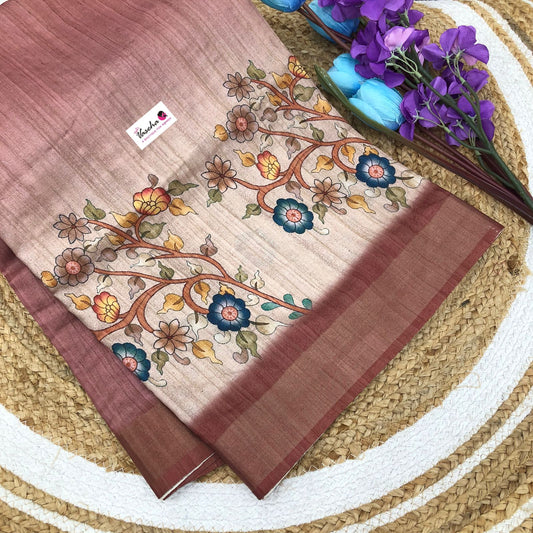 Semi Tussar with beautiful Prints - Chocolate Shade - VVST001