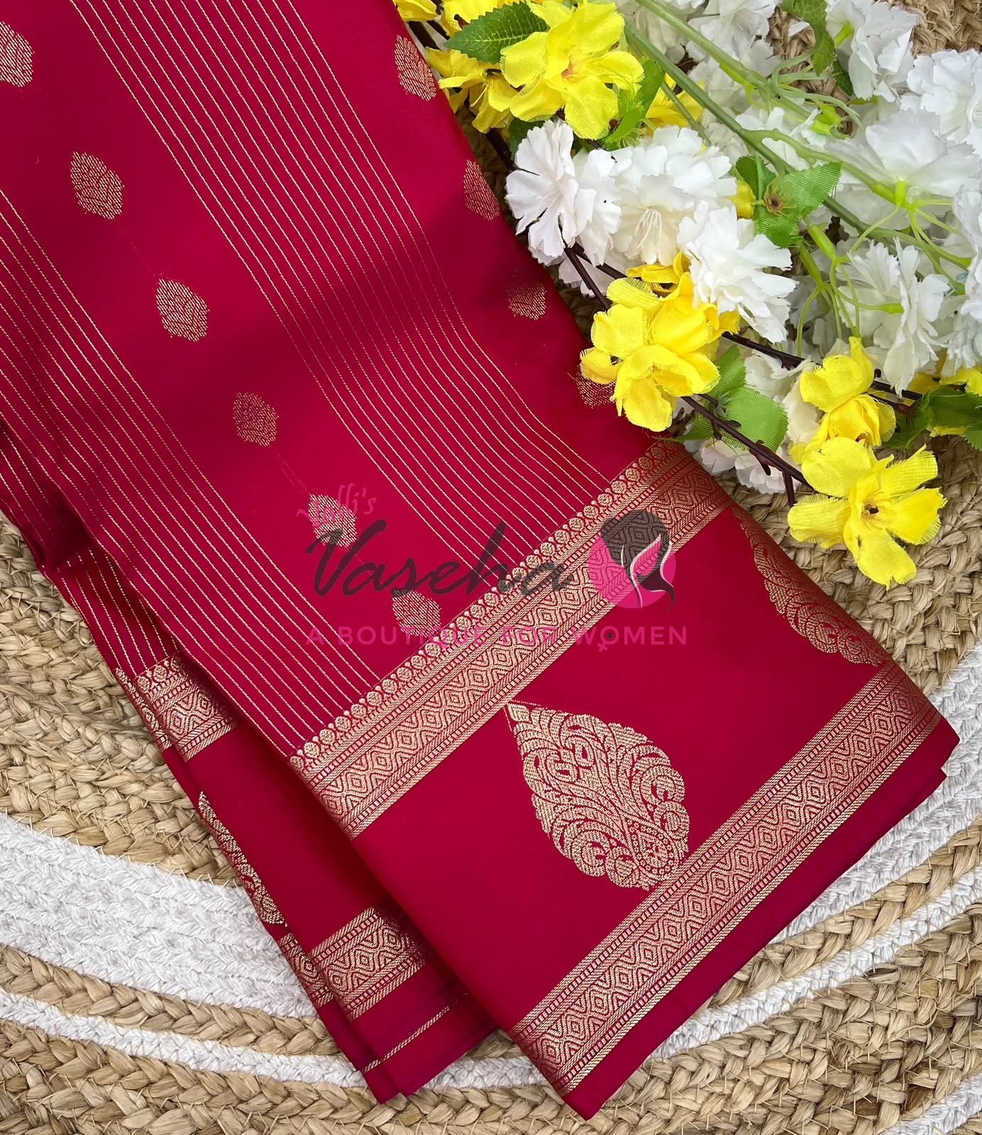 Semi Kanchi Silk - Vairavoosi Butta - VVSKS004 - Pinkish Red Shade