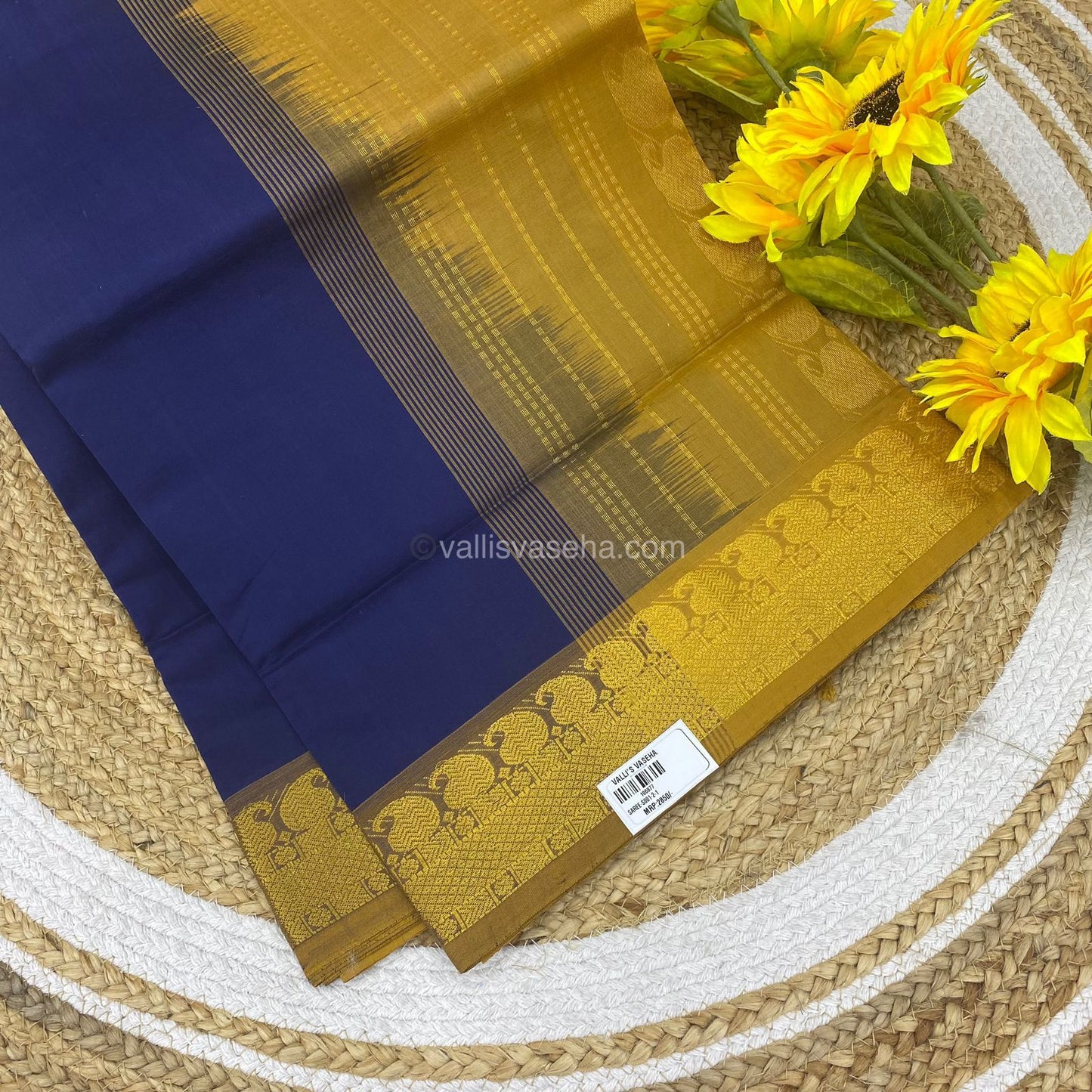 Semi Silk Cotton Saree - Blue & Mustard Combo - VVSSC001