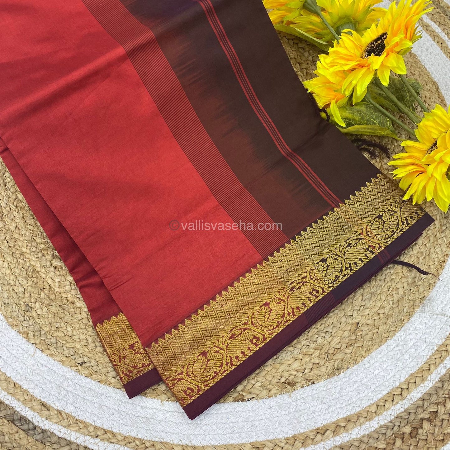 Semi Silk Cotton Saree - Rust mixed Red & Brown Combo - VVSSC001