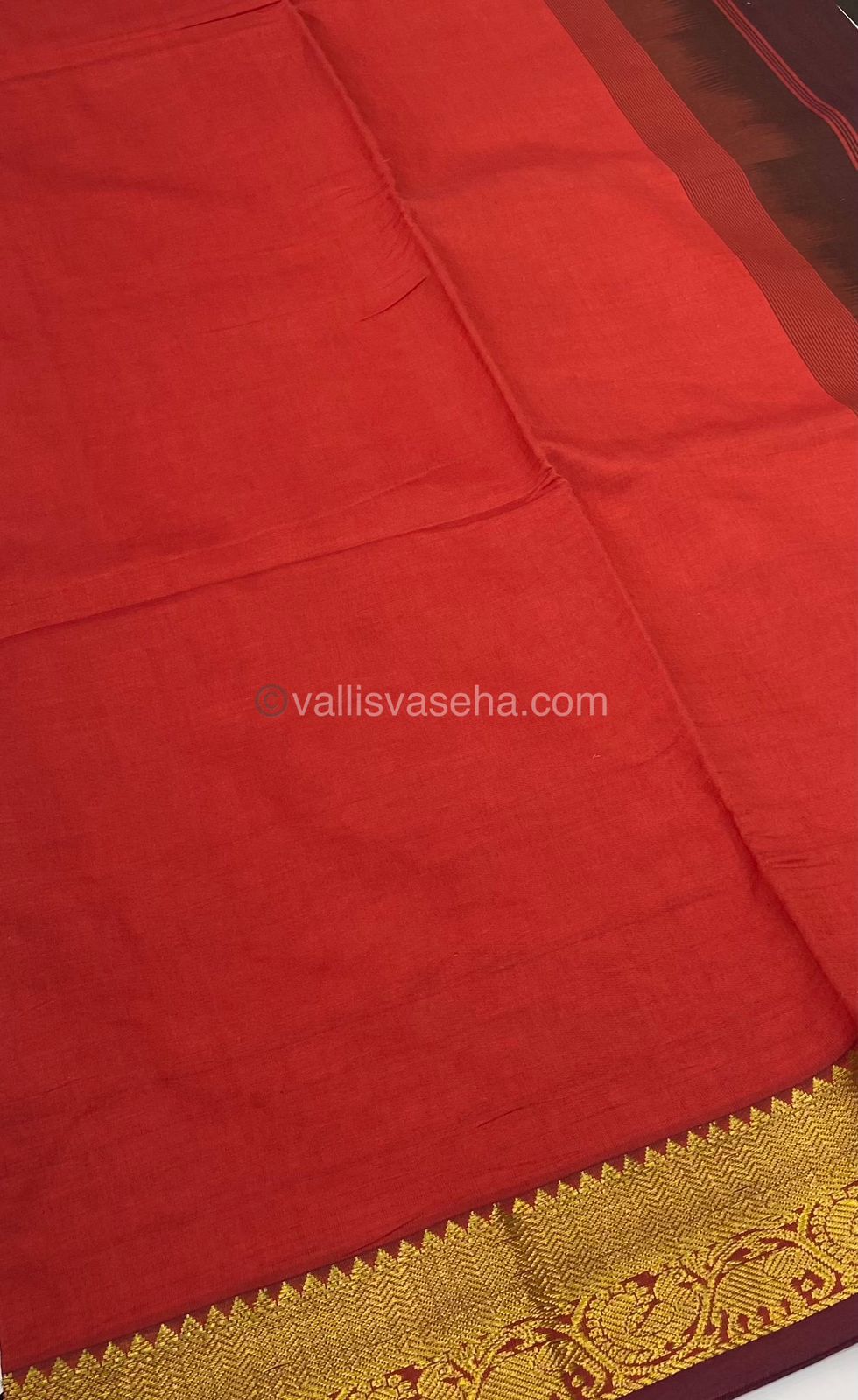 Semi Silk Cotton Saree - Rust mixed Red & Brown Combo - VVSSC001