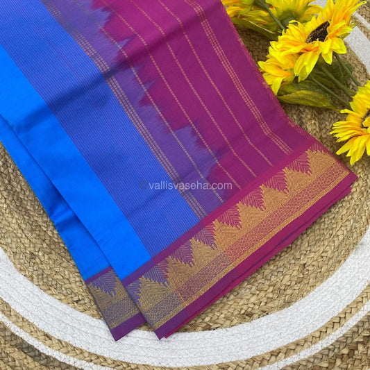 Semi Silk Cotton Saree - Blue & Pink Combo - VVSSC001