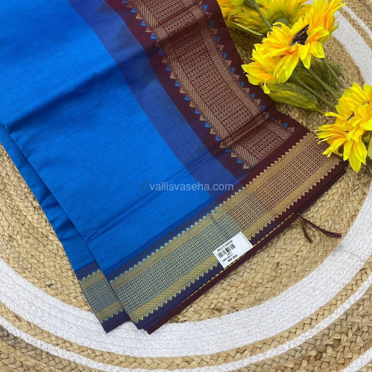 Semi Silk Cotton Saree - Blue & Brown Combo - VVSSC001