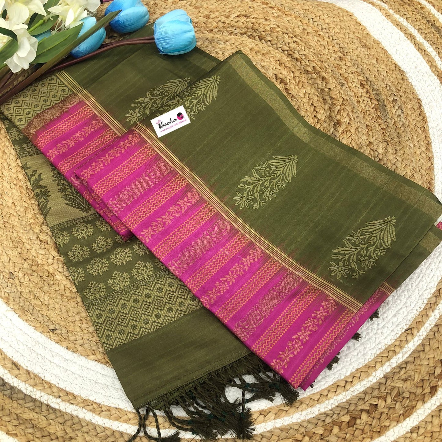 Semi Chappa Silk - Pink & Green - VVSC002