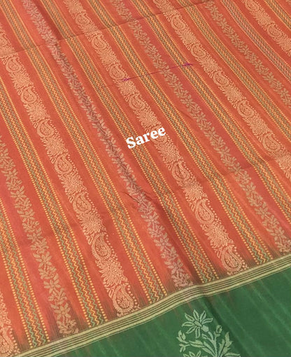 Semi Chappa Silk - Orange(Rust shade) & Green - VVSC002