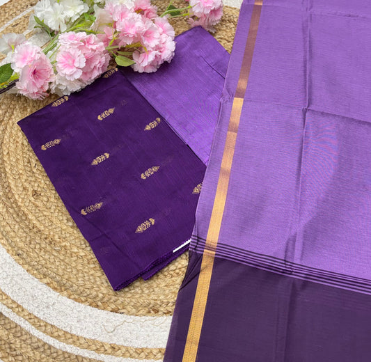 Unstitched Salwar Material -Raw Silk - Purple with Lavender Shade - VVUSM004